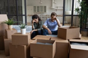 unhappy couple packing concept